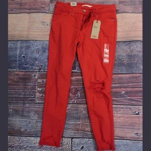 Levi 711 Skinny Destroyed Red Jean NWT